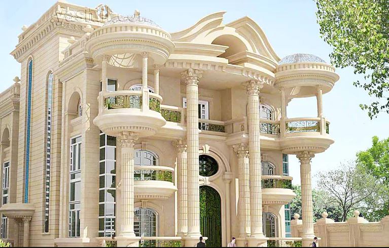 اجرای نمای کلاسیک با سنگ مرمر و تراورتن